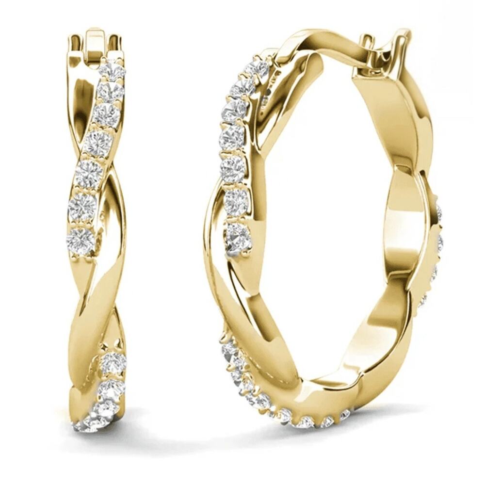 18k Gold Plated 22mm Twisted Hoop Earrings with Swarovski Crystals Cate & Chloe